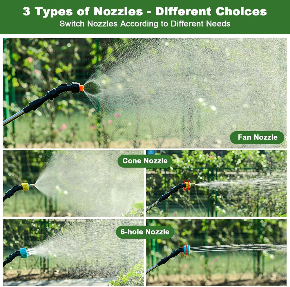 2 Gallon Battery-Powered Pump Sprayer with 3 Nozzles and Adjustable Strap