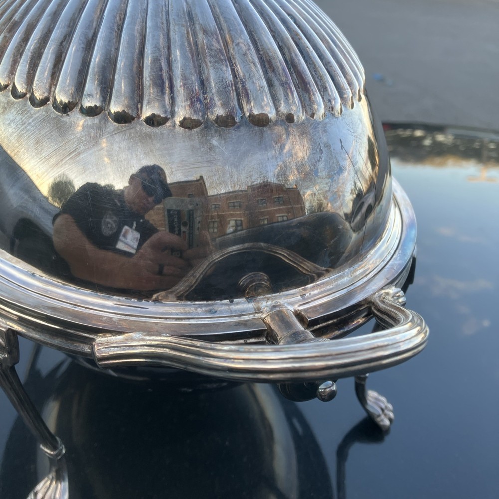 Antique Sheffield Silverplate Revolving Dome Covered Breakfast Server + Inserts