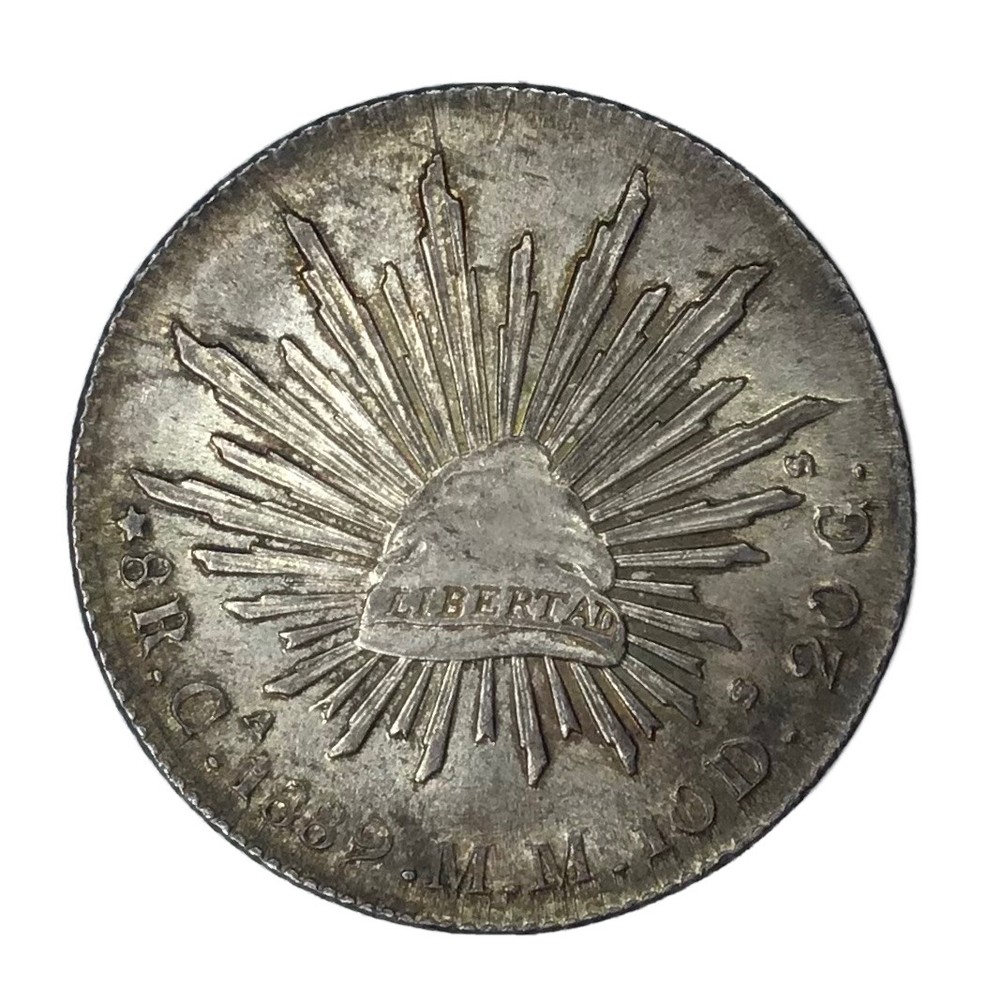 1889 CA-MM Mexico Silver 8 Reales Ray-Snake Eagle UNC #