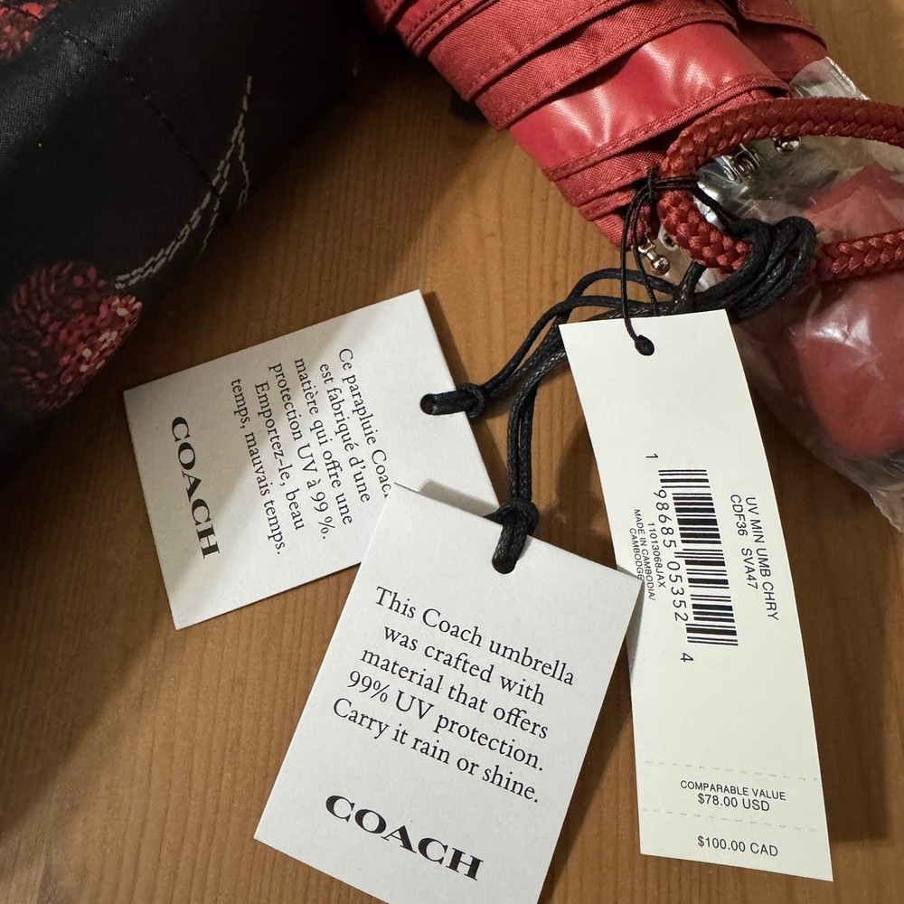 NWT ❤️ Coach Uv Protection Mini Umbrella With Cherry Print