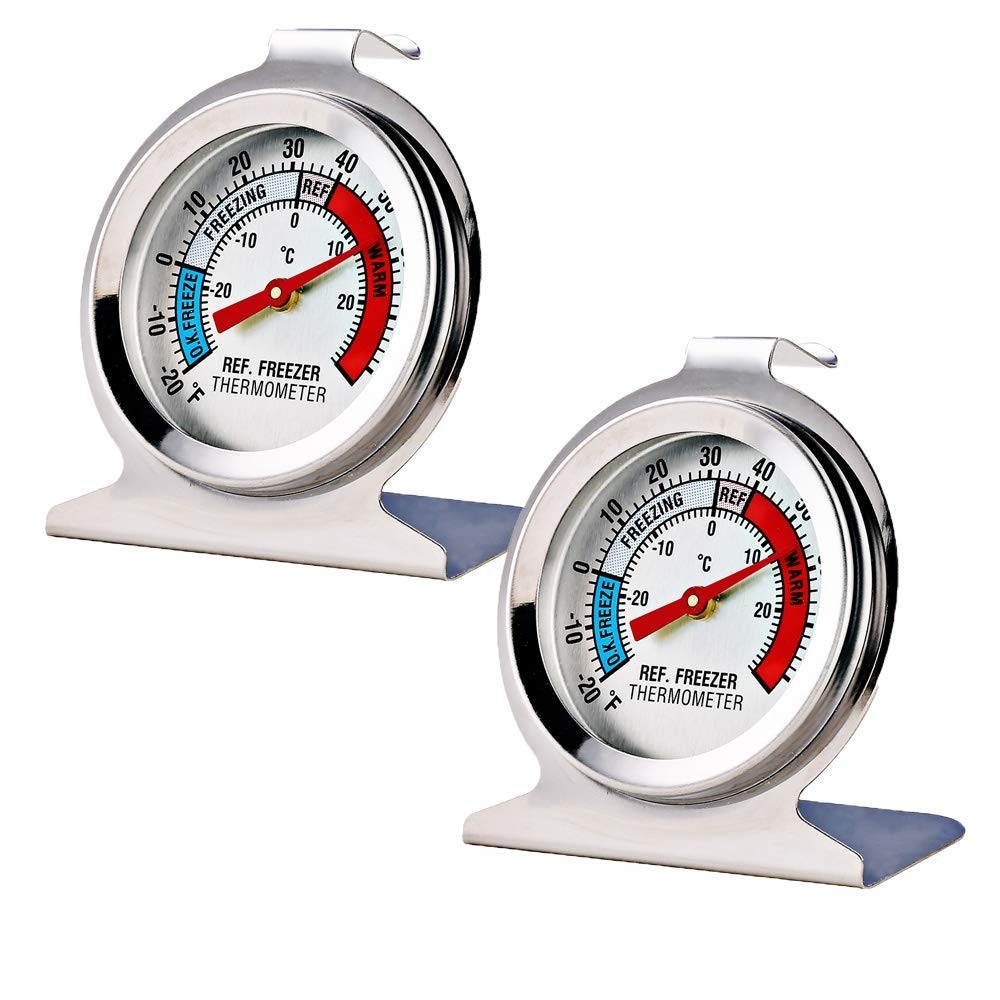 2 Pack Large Dial Refrigerator Freezer Thermometers - Waterproof & NSF Certified