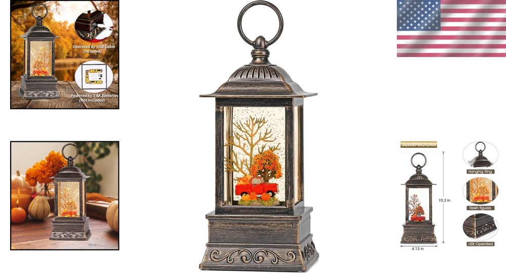Lighted Fall Truck Snow Globe - Automatic Timer, Glitter Swirl, Decor