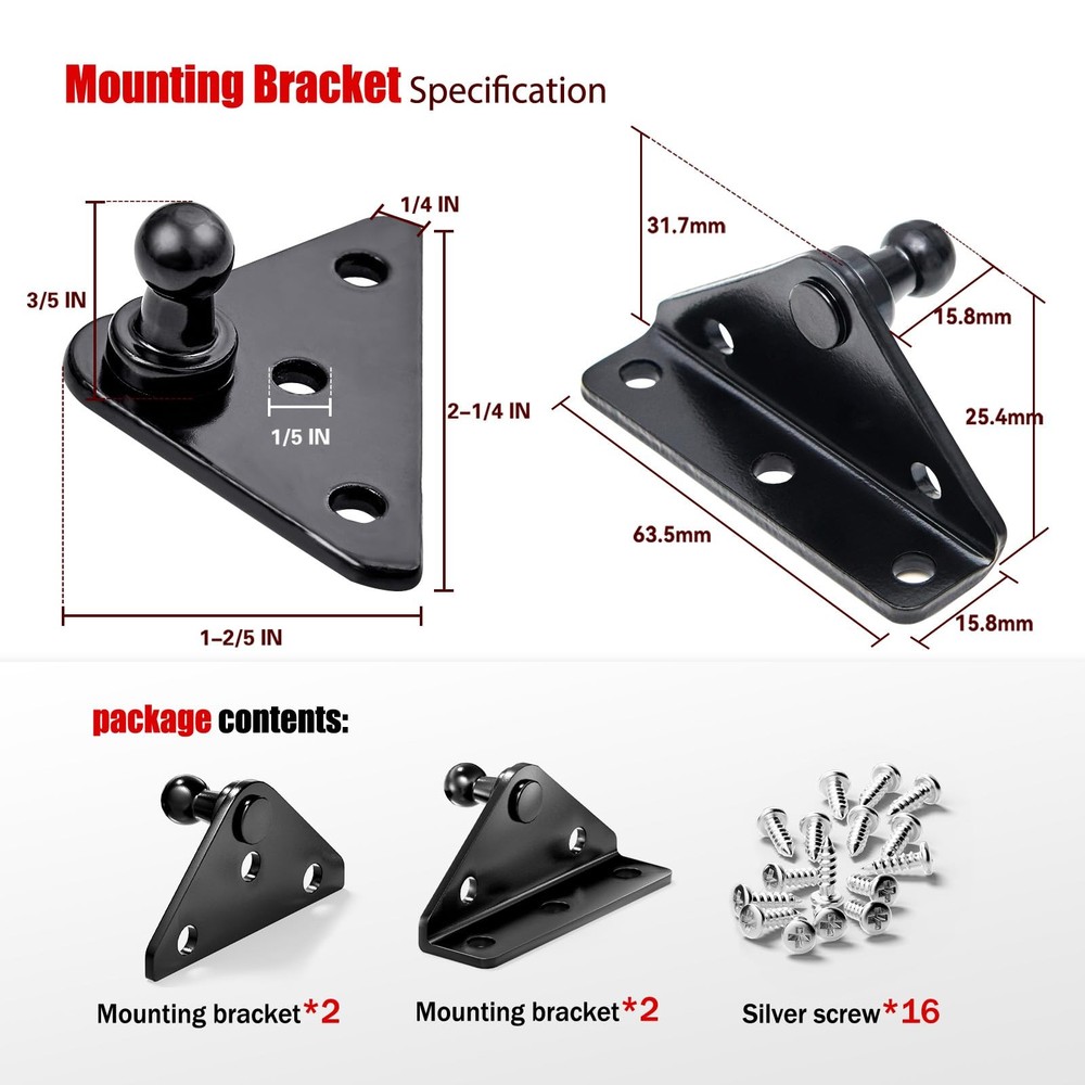 10mm Ball Stud Gas Strut Mounting Brackets with LType, FlatType & Screws