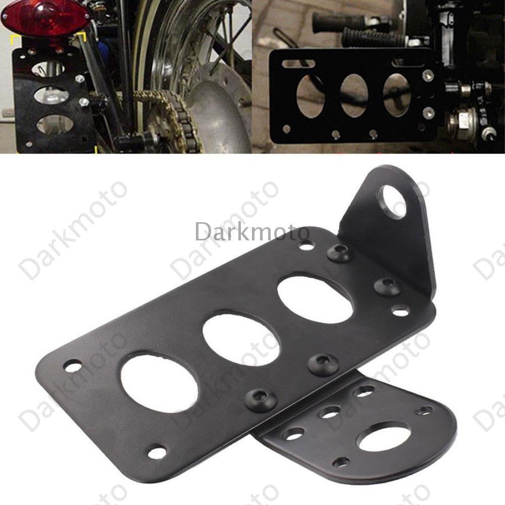 Black Flat Side Mount License Plate & Tail Light Bracket Set For Harley Bobber