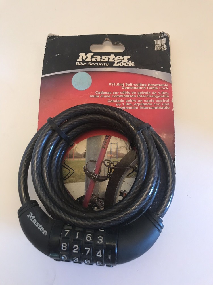 MASTER Bike Security LOCK 6' Self-Coiling Combination Cable Lock # 8114D