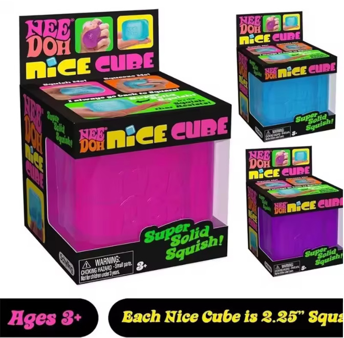 Nee Doh Nice Cubes Ice Cube Toy Fidget Super Solid Squish Blue