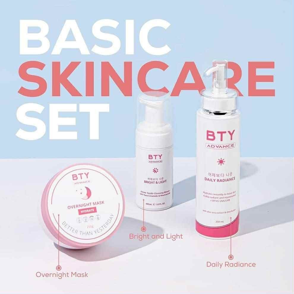 BTY Advance 3-Step Skincare Bundle Cleanse Hydrate Protect Mousse SPF Mask