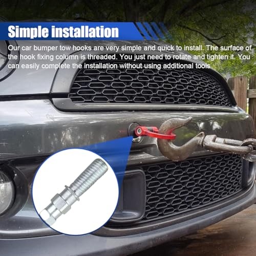 Car Front Bumper Tow Hook, Trailer Grappling Hook with Screw-in Design, Red