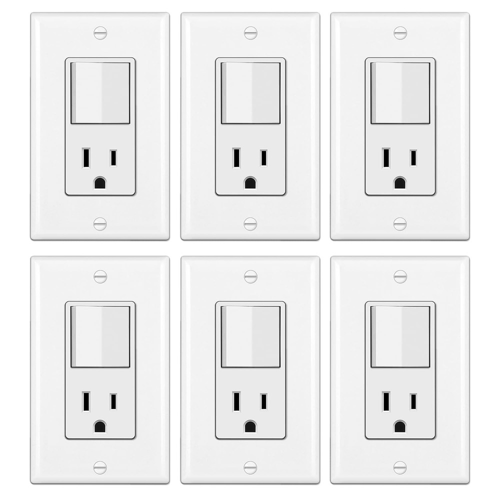 BESTTEN 6 Pack Combination Wall Light Switch and Decor Outlet, Single Pole Rocke