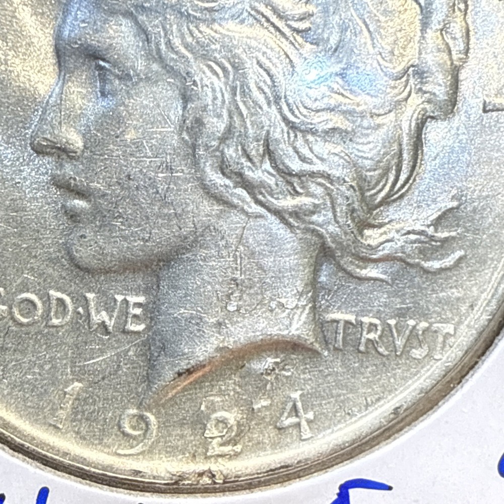 1924 Lamination Error $1 Peace Silver Dollar