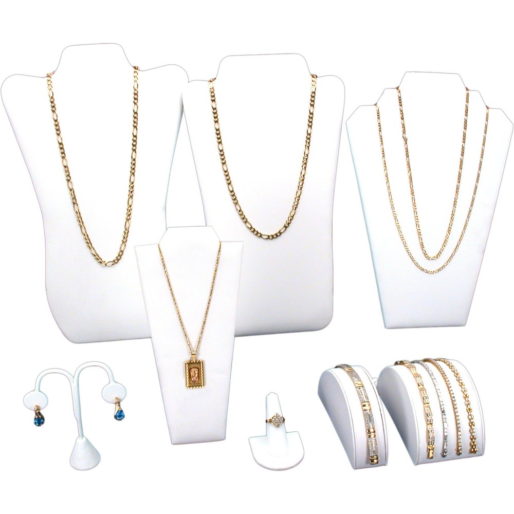 White Leatherette Large Jewelry Display 8 Pc Set