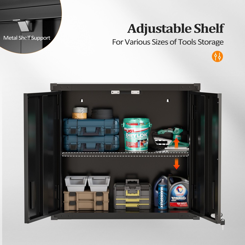 Garage Wall Storage Cabinet with Lock & Adjustable Shelves - Rust Resistant New