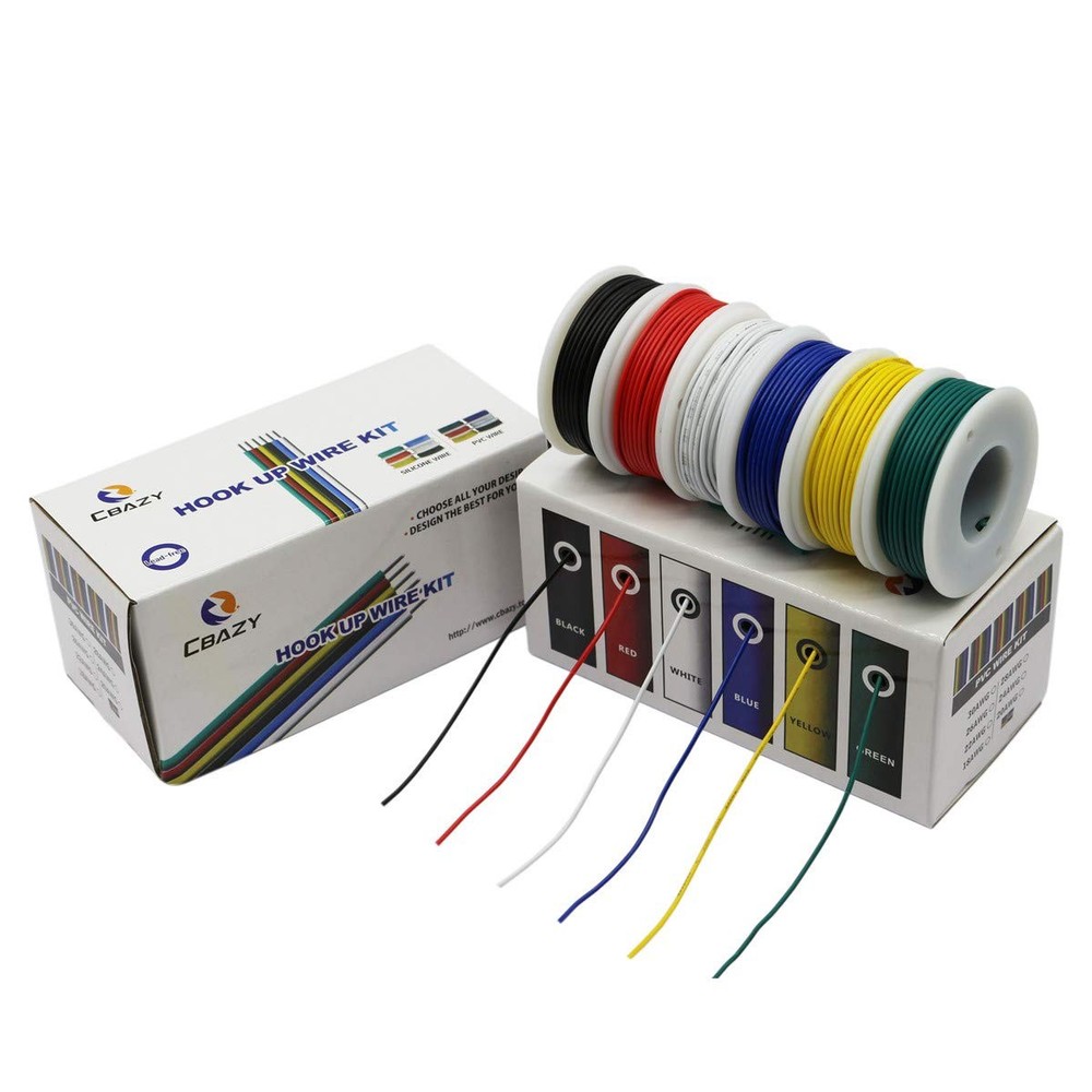 Electrical Wire Hook up Wire Kit (Solid Wire) 26 Gauge 6 Colors 32.8 feet Eac...