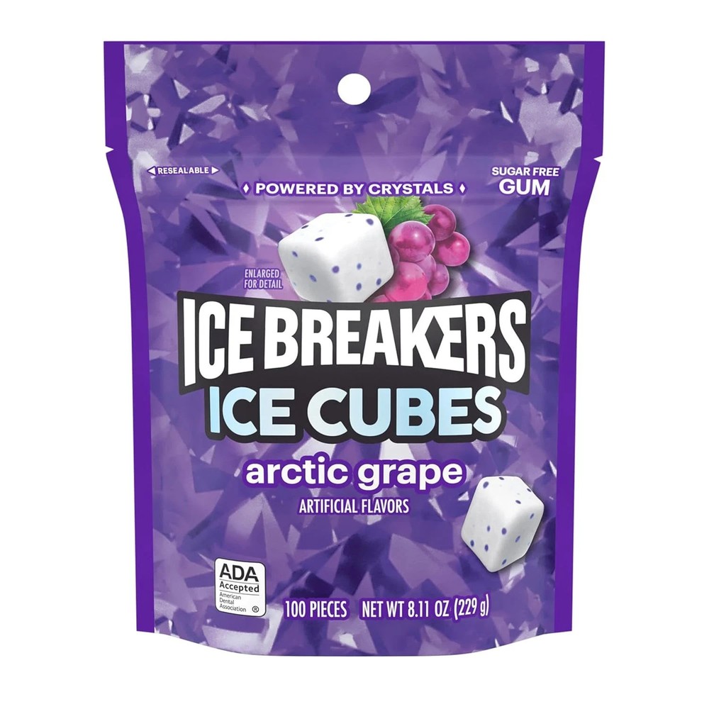 CE BREAKERS Ice Cubes Arctic Grape Flavored Sugar Free Chewing Gum Pouch, 8.11