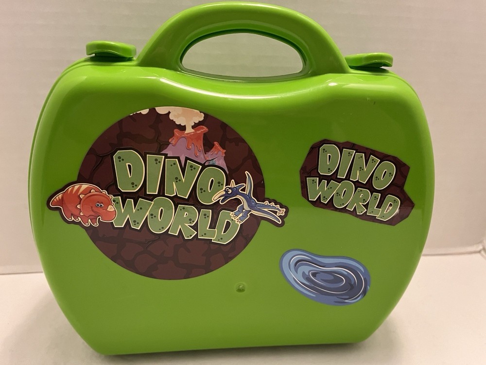 Dino World Green Plastic Case with 38 Assorted Dinosaurs & 8 Trees & Rocks