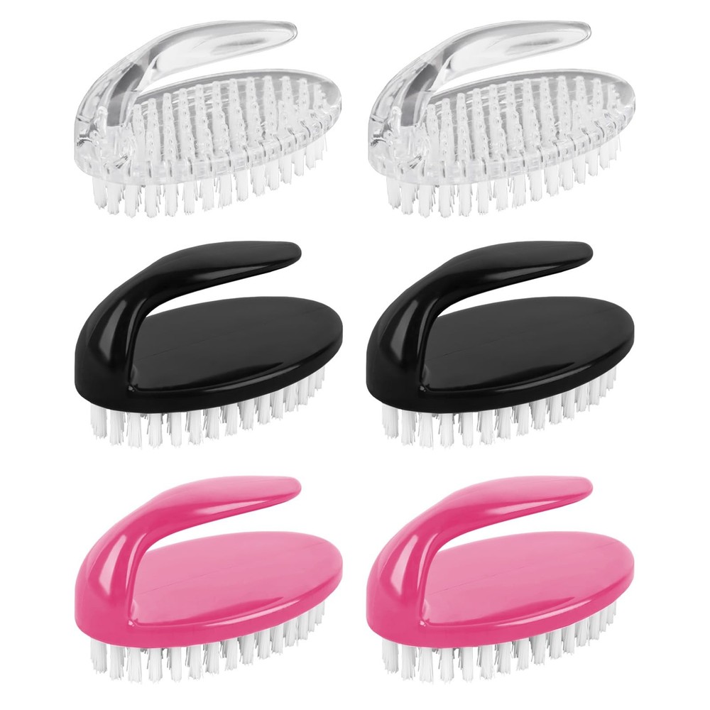 6 Pack Handle Grip Nail Brush Set, Oval-Shaped Scrub Cleaning Multicolor