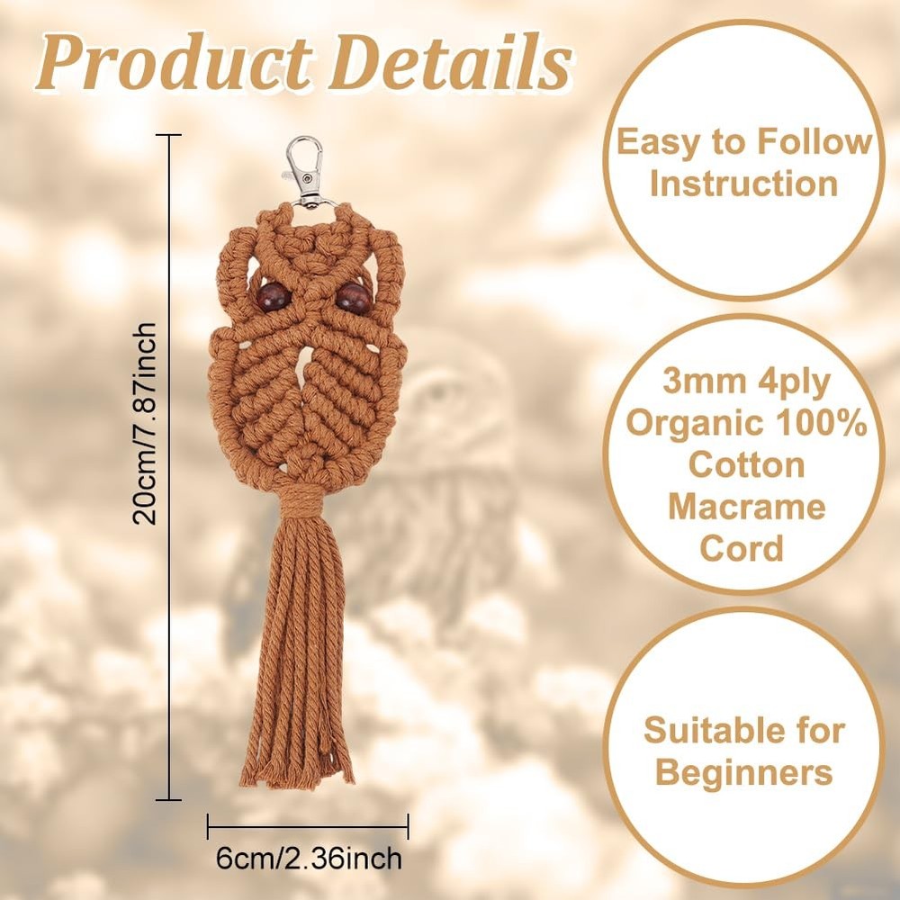 6PCS Owl Macrame Keychain Kit for Adults Beginners Owl Boho Macrame Keychain ...