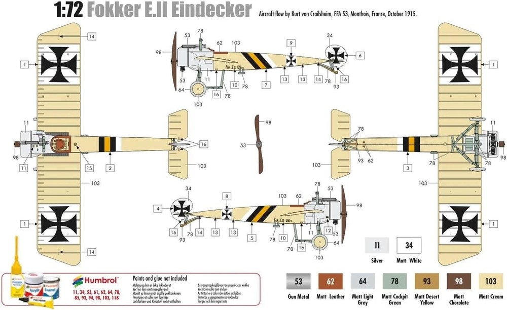 1/72 Airfix Fokker E.II Eindecker Plastic Model kit