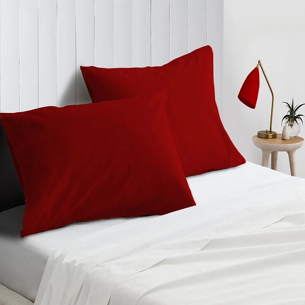 4 PCs Pillow Case Set 600 TC 100% Cotton Burgundy Solid Queen Size