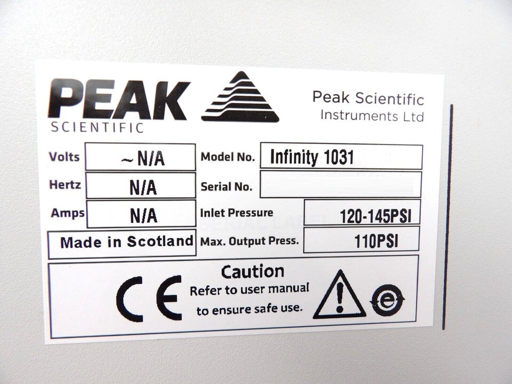 Peak Scientific Instruments Infinity 1031 Nitrogen Generator Untested Surplus