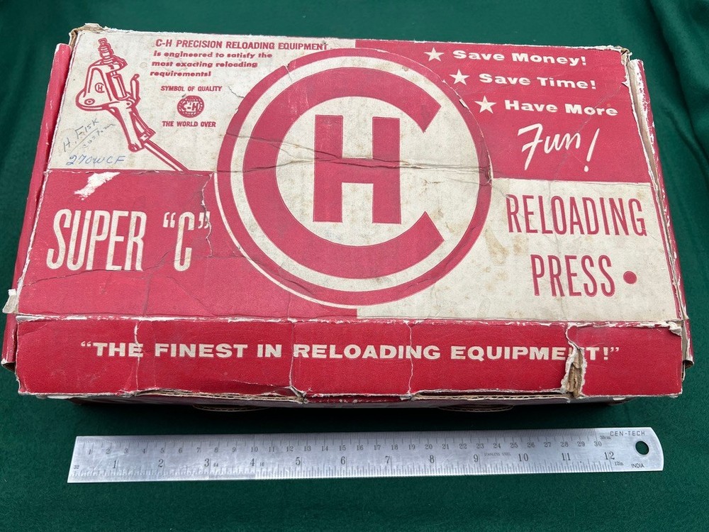 Vintage CH Super C Reloading Press Original Display Box Instructions Priming Arm