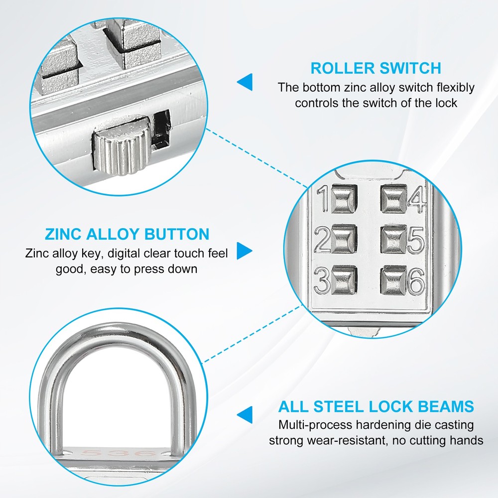 6 Digit Button Combination Padlock 2pack 3 Digit Locking Mechanism Lock Silver