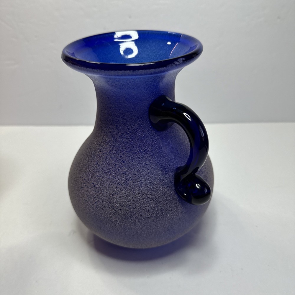 Cobalt blue pitcher/ Vase with textured finish decorative handle