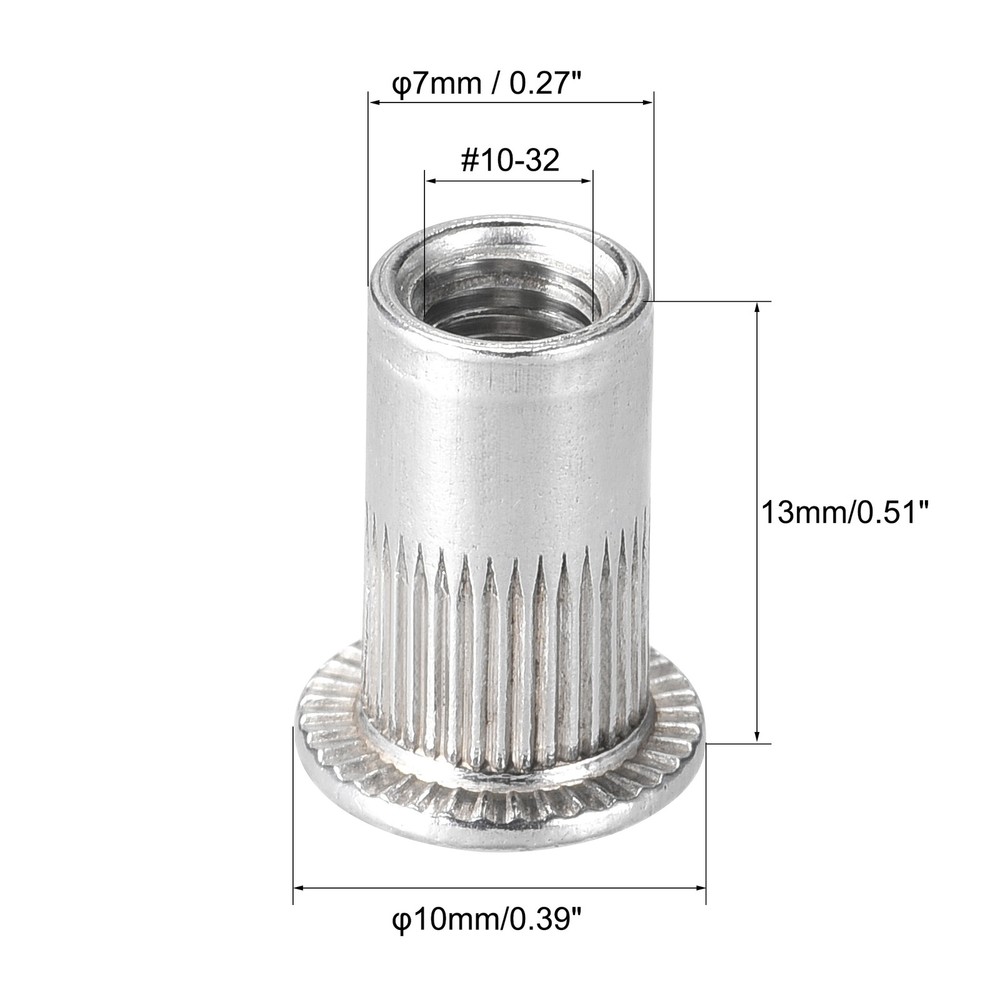 #10-32 Rivet Nuts Aluminium Alloy Knurled Flat Head Threaded Insert Nut 50Pack