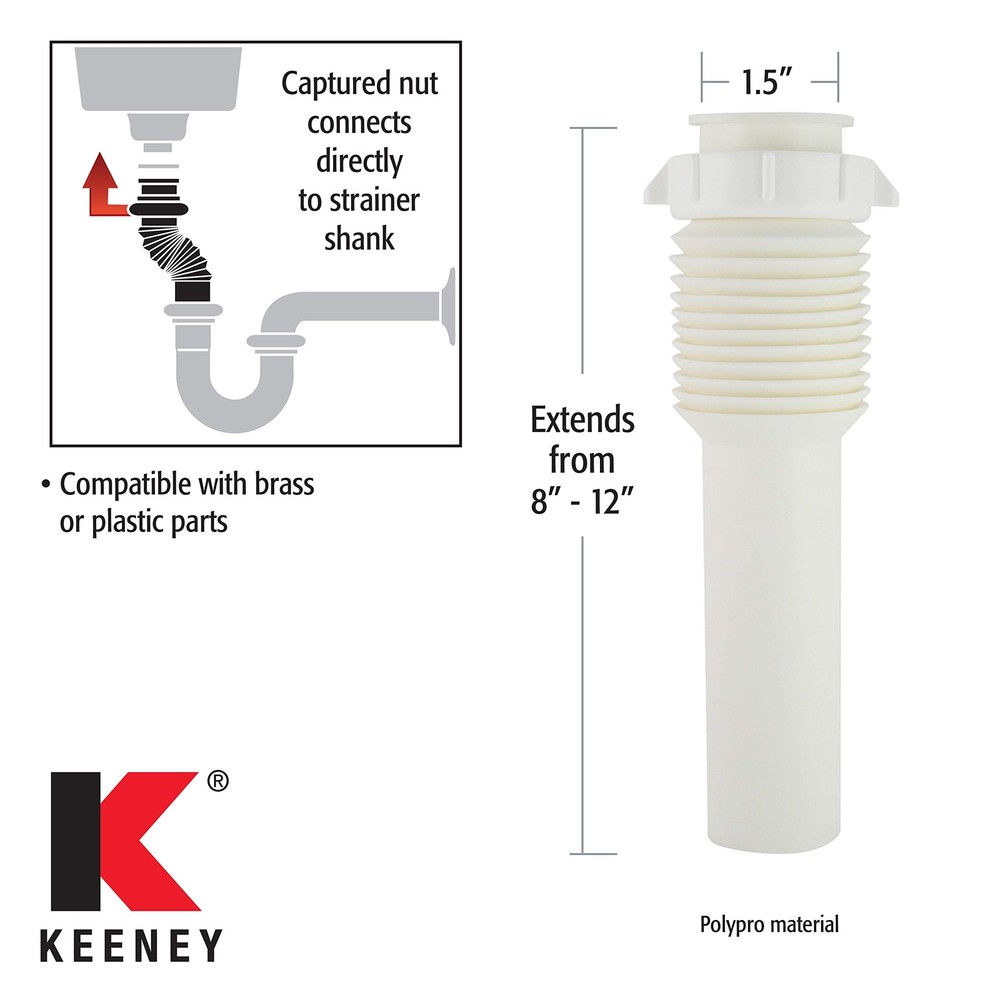 PP21201 Flanged Sink Tailpiece 1-1/2" x 12" White