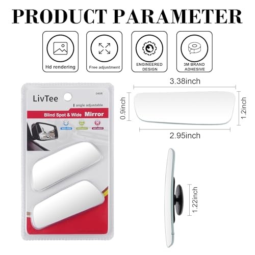 Blind Spot Mirror, Rectangular Shaped HD Glass Adhesive Mount Long Rectangular