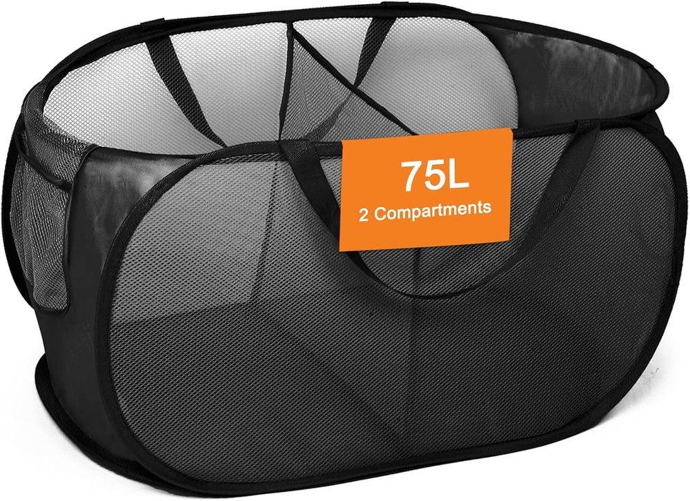 Durable Collapsible Laundry Basket - 2 Compartments for Easy Sorting & Travel