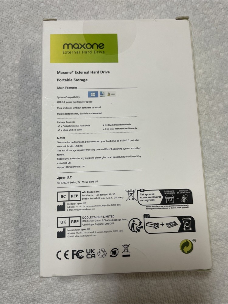 NEW - Maxone 2.5" 500GB External HDD USB 3.0