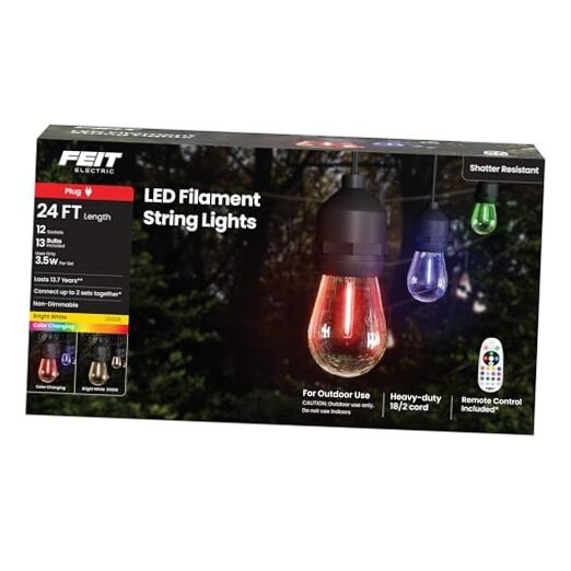 24ft LED String Light, Color Changing, 3000K Bright White, 15,000-Hour