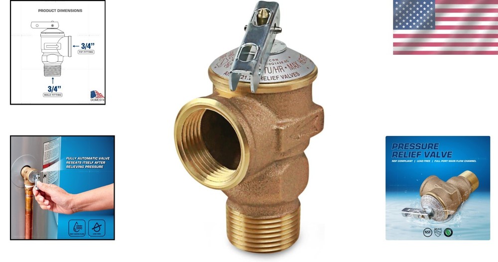 Forged Brass Pressure Relief Valve for Tankless Water Heater - 3/4 in. FIP x MIP