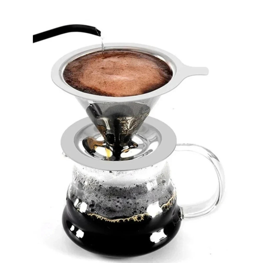 Pour Over Coffee Dripper Slow Drip Paperless Coffee Filter Double Mesh Stainless