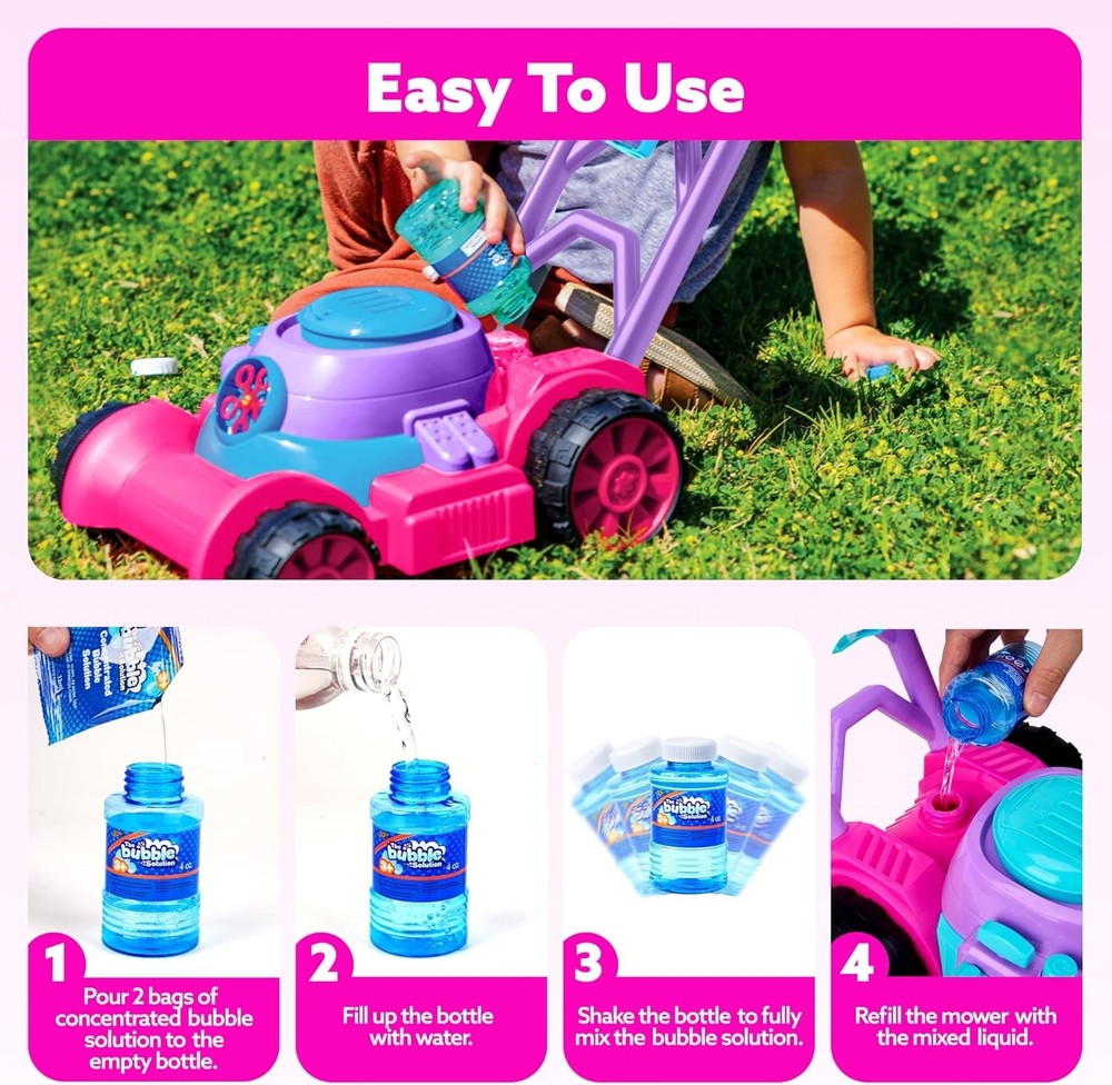 Quality Bubble Blowing Lawn Mower - Kid-Friendly Pink Design