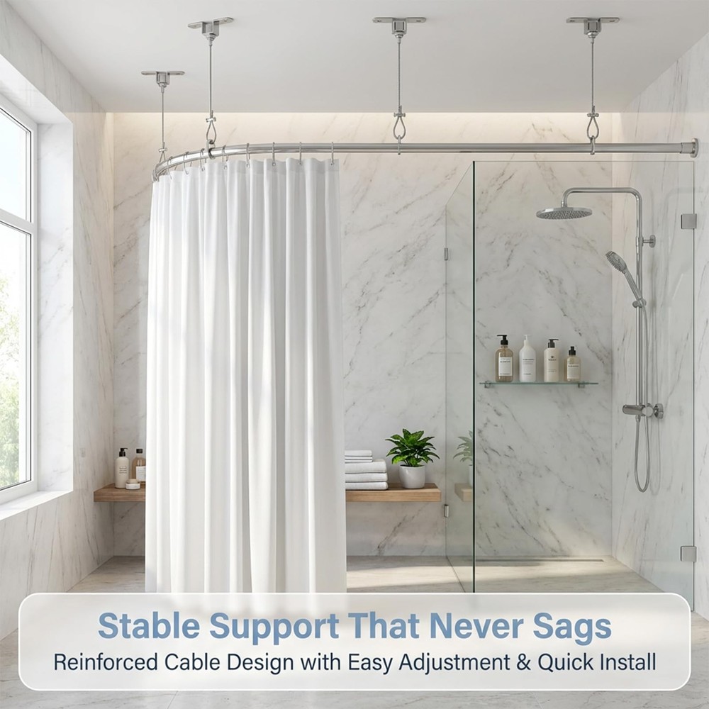 8PC 59" Adjustable Shower Curtain Rod Support, Engineering-Grade 304 Stainles...