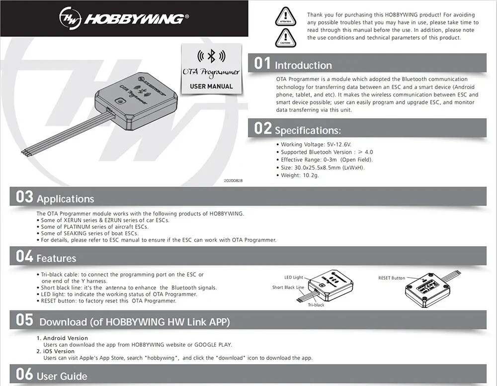 Hobbywing OTA Programmer Bluetooth Module for Xerun Ezrun Platinum Brushless ESC