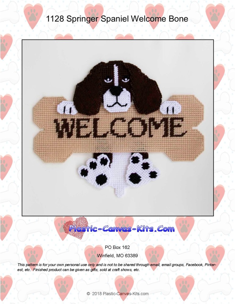 Springer Spaniel Dog and Bone Welcome Sign- Plastic Canvas Pattern or Kit