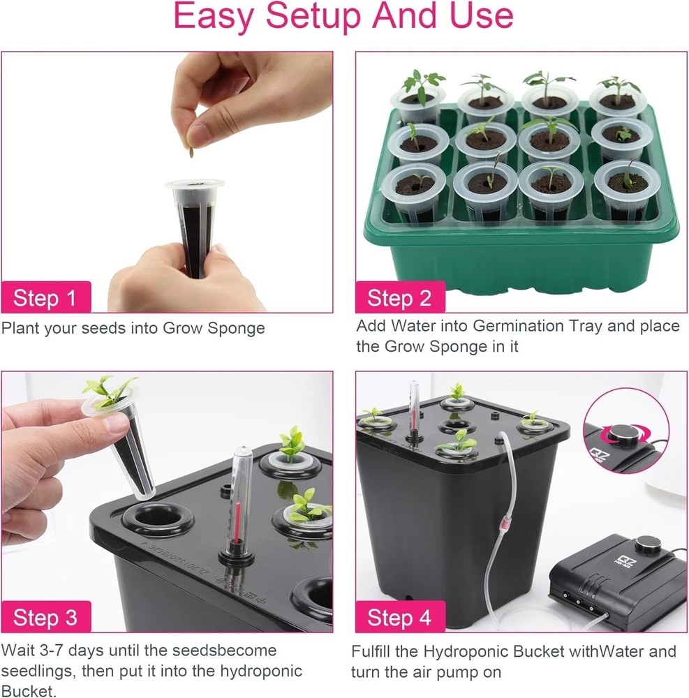 Efficient Hydroponic Bucket System - 4 Buckets with Germination Tray Included