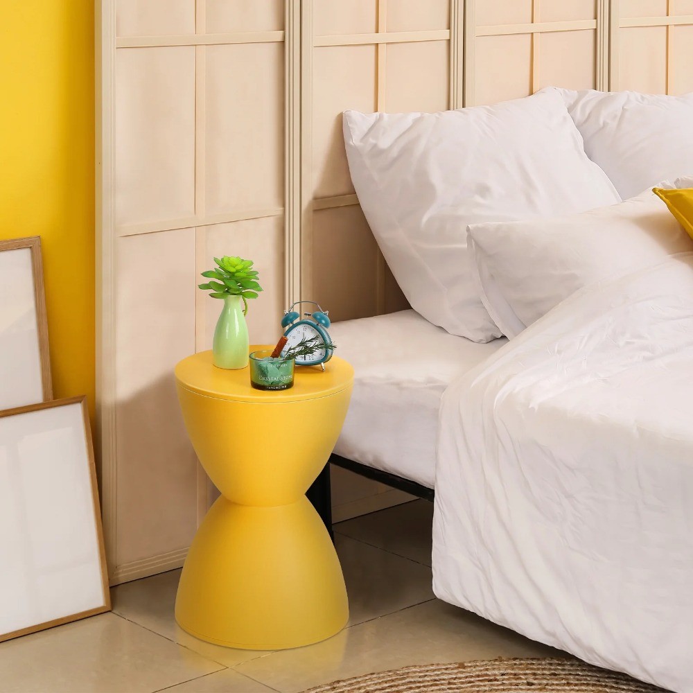 Plastic Hourglass Side Table Bedroom Nightstand, Yellow