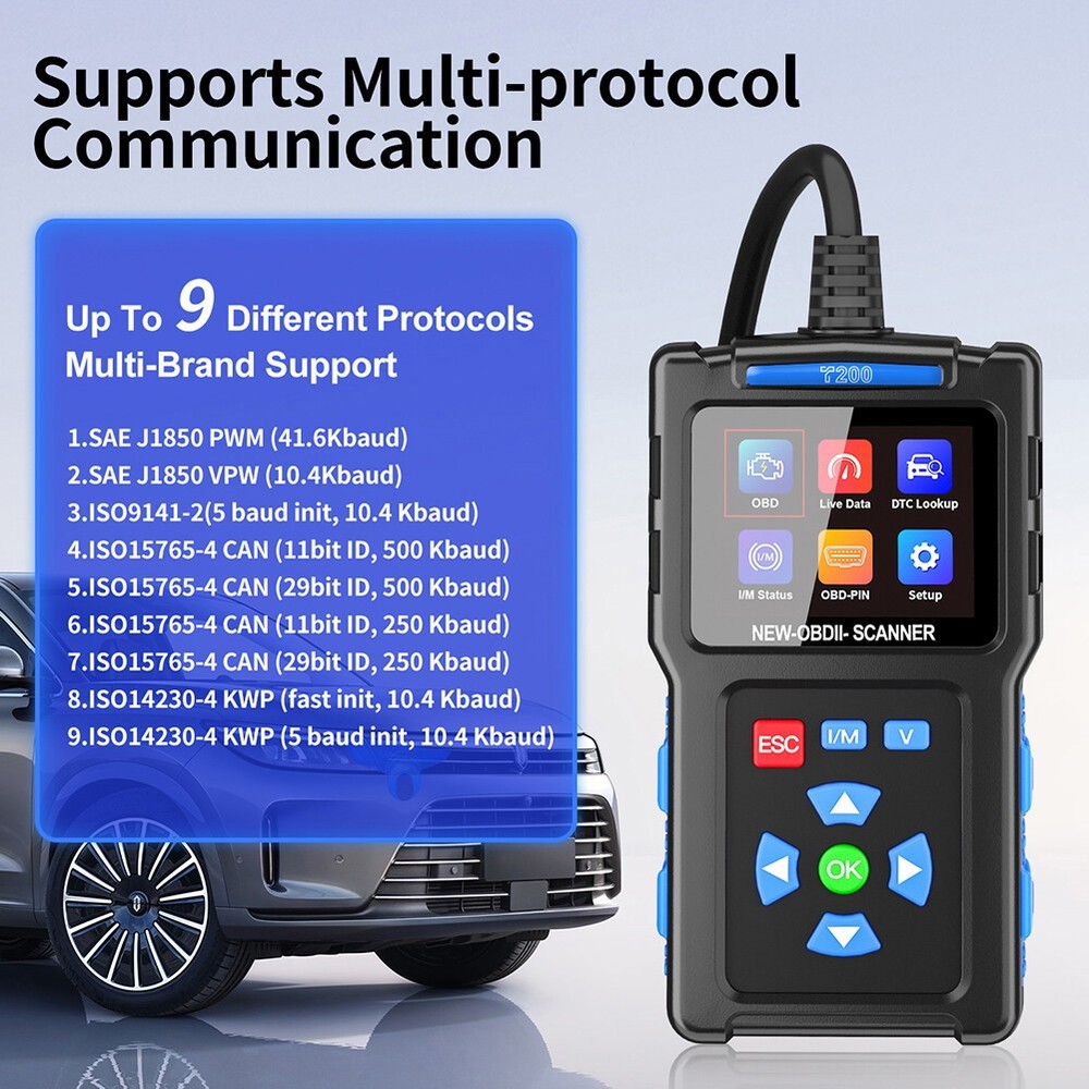 Code Reader Car Diagnostic Scan Tool Check Engine Fault T200 Car OBD2 Scanner US