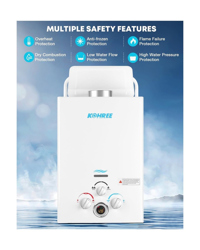 Kohree Tankless Water Heater Propane, 6L 1.58 GPM Portable Tankless Water Hea...