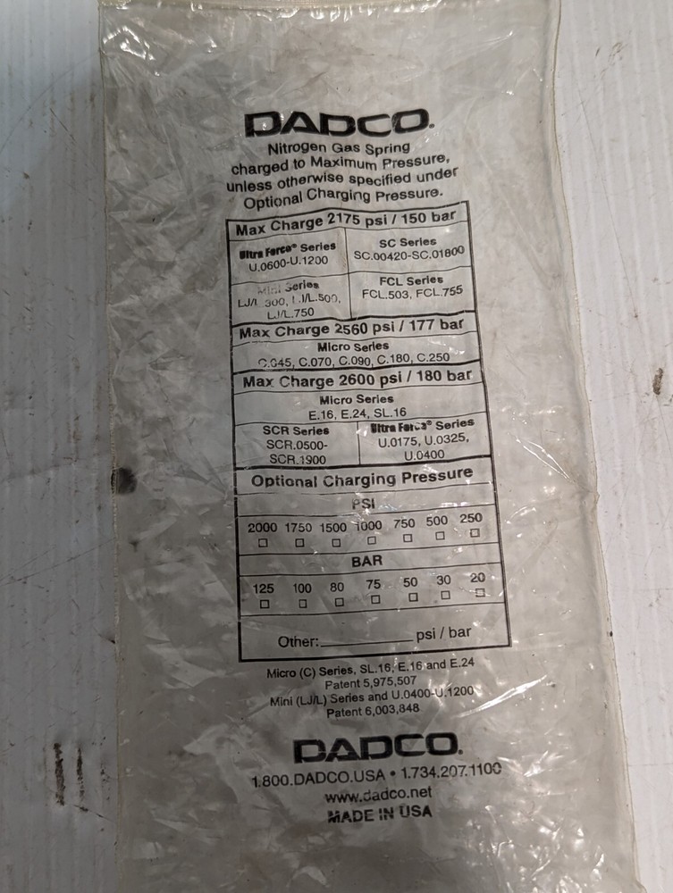 Dadco L.750.019.T0 Nitrogen Gas Spring+Returns