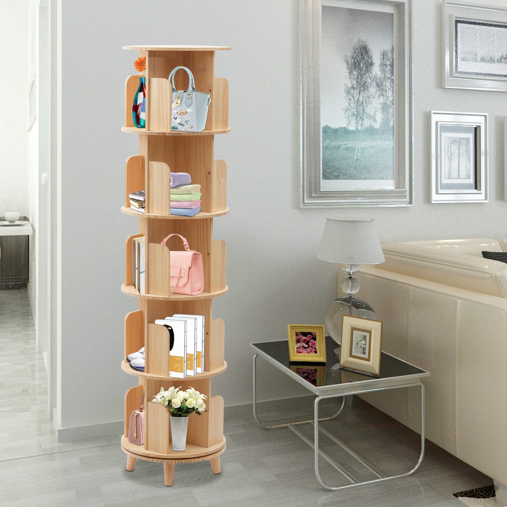 5-Tier Rotating Bookshelf 360 Display Multi-Functional Bookshelf Organizer Shelf
