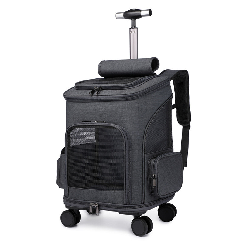 Portable Folding Trolley Pet Backpack Traveling Cat Backpack With Universal Whee