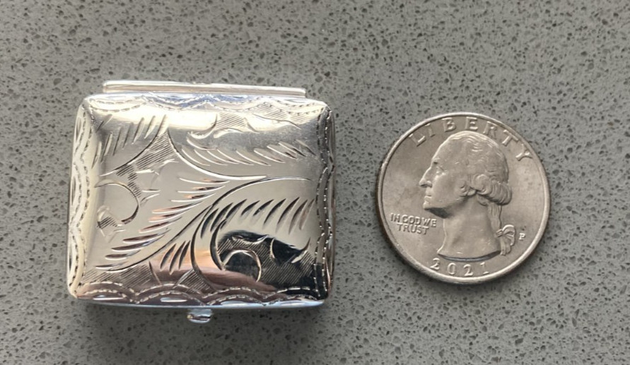 Vintage Engraved Sterling Silver Rectangle Pill Box