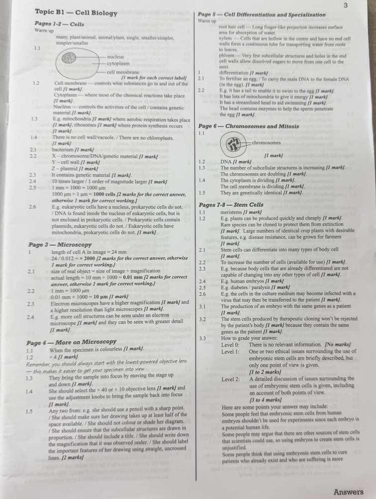 GCSE AQA COMBINED SCIENCE ANSWER BOOK HIGHER