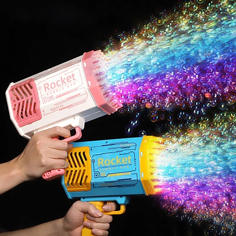 40 Holes Rocket Bubble Gun Kids Automatic Soap Bubble Blower w/ Lights