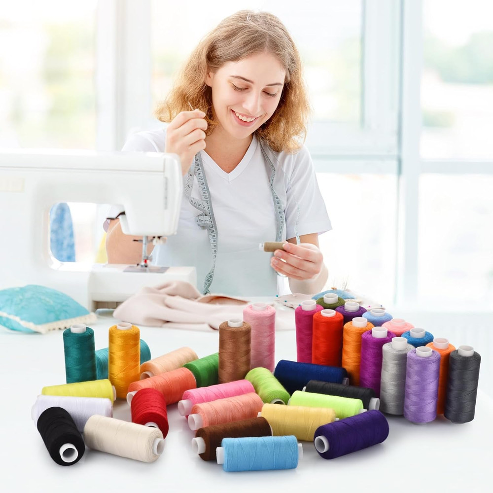 72pc Sewing Thread Kit 36 Colors 400 Yd Polyester Spools with Bobbins